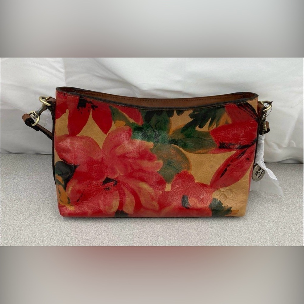 Patricia Nash Betta Medium leather crossbody bag in a red floral print.